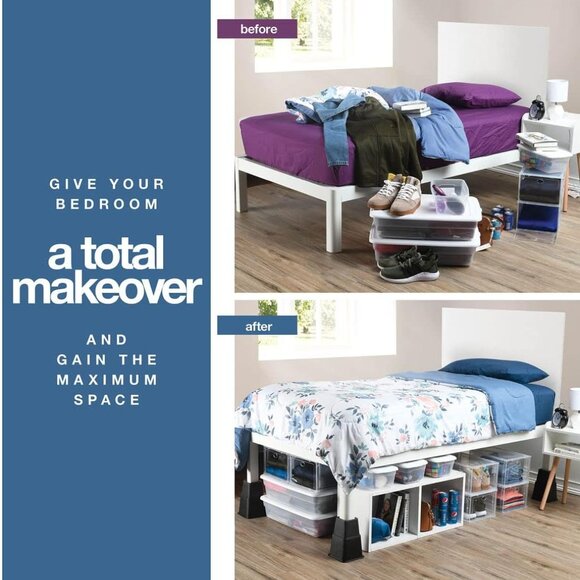 Adjustable Bed Risers - Elevation in 3, 5 or 8 Inch - Heavy Duty Stackable Furni - Picture 5 of 8